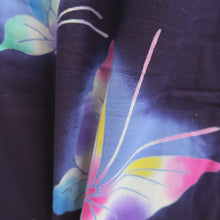 Load image into Gallery viewer, Yukata Vintage(1950-1980) Navy Butterfly Cotton #11095B1
