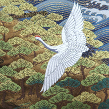 Load image into Gallery viewer, Fukuro Obi Gold Black White Flying Cranes Curling Wave Silk BB309V8