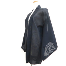 Load image into Gallery viewer, Haori Jacket Vintage(1950-1980) Blue Black Sheer Arabesque Damask Silk #10911E5