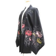 Load image into Gallery viewer, Haori Jacket Vintage(1950-1980) Black Gold Silver Floral pattern Silk #10931F1