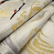 Load image into Gallery viewer, Fukuro Obi Vintage(1950-1980) White Silver Gold Crane Birds Silk BB319V8