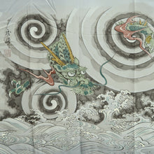 Load image into Gallery viewer, Men's Juban Vintage(1950-1980) Gray Dragon Curling Wave Silk #10445A3