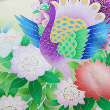 Load image into Gallery viewer, Furisode Pale Yellow Green Light Blue Peacock Tall Silk #10551B4