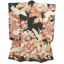 Load image into Gallery viewer, Furisode Vintage(1920-1950) Black Crane Birds Silk #11105Z1