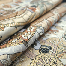 Load image into Gallery viewer, Fukuro Obi White Gold Beige Gion Matsuri Silk BB332V9