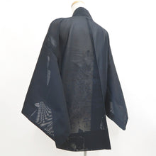 Load image into Gallery viewer, Haori Jacket Vintage(1950-1980) Blue Black Sheer Arabesque Damask Silk #10911E5