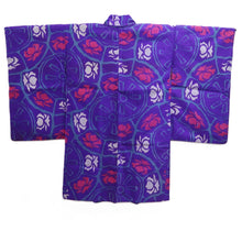Load image into Gallery viewer, Haori Jacket Vintage(1920-1950) Blueish Purple Meisen Floral pattern Silk #11050A3
