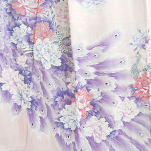 Load image into Gallery viewer, Furisode Pale Pink Peony Peacock Silk #10561B4