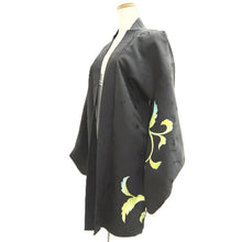 Load image into Gallery viewer, Haori Jacket Vintage(1950-1980) Black Botanical Silk #10811E1
