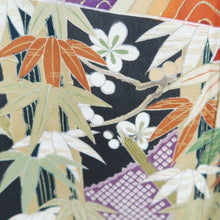 Load image into Gallery viewer, Tomesode Vintage(1920-1950) Black Crane Birds Hand painted Silk #10492B1