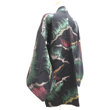 Load image into Gallery viewer, Haori Jacket Vintage(1950-1980) Black Gold Silver Wave Silk #10991F4