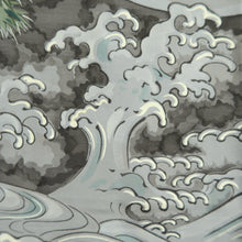 Load image into Gallery viewer, Men's Juban Vintage(1950-1980) Gray Dragon Curling Wave Silk #10445A3