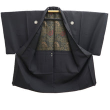 Load image into Gallery viewer, Men's Haori Vintage(1950-1980) Black Montsuki Shosoin Silk #10421A2