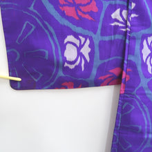 Load image into Gallery viewer, Haori Jacket Vintage(1920-1950) Blueish Purple Meisen Floral pattern Silk #11050A3