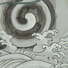 Load image into Gallery viewer, Men's Juban Vintage(1950-1980) Gray Dragon Curling Wave Silk #10445A3