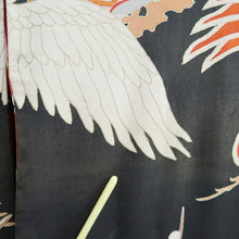 Load image into Gallery viewer, Furisode Vintage(1920-1950) Black Crane Birds Silk #11105Z1