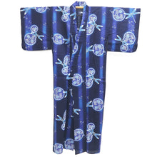 Load image into Gallery viewer, Yukata Black Purple Dragonfly Chrysanthemum Cotton #10473A5