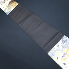 Load image into Gallery viewer, Fukuro Obi Gold Black White Flying Cranes Curling Wave Silk BB309V8