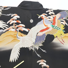 Load image into Gallery viewer, Furisode Vintage(1920-1950) Black Crane Birds Embroidery Tall Silk #9613H5