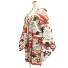 Load image into Gallery viewer, Haori Jacket Vintage(1920-1950) White Vermillion Meisen Floral pattern Silk #11031A2