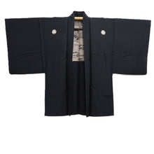 Load image into Gallery viewer, Men's Haori Vintage(1950-1980) Black Montsuki Landscape Silk #10436A3