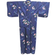 Load image into Gallery viewer, Yukata Black Blue Dragonfly Asagao Cotton #10344F3