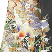 Load image into Gallery viewer, Tomesode Vintage(1920-1950) Black Crane Birds Hand painted Silk #10492B1