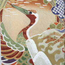Load image into Gallery viewer, Tomesode Vintage(1920-1950) Black Crane Birds Hand painted Silk #10492B1