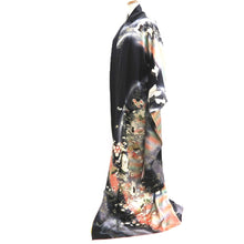 Load image into Gallery viewer, Furisode Black Crane Birds Silk #10333F2