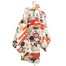 Load image into Gallery viewer, Haori Jacket Vintage(1920-1950) White Vermillion Meisen Floral pattern Silk #11031A2
