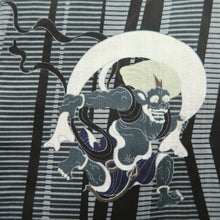 Load image into Gallery viewer, Men's Yukata Black Gray Fujin Raijin Wind God Thunder God Cotton #10359F3