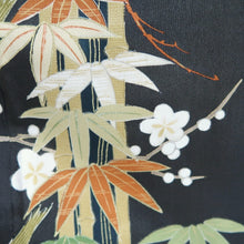 Load image into Gallery viewer, Tomesode Vintage(1920-1950) Black Crane Birds Hand painted Silk #10492B1