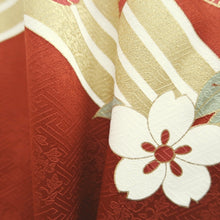 Load image into Gallery viewer, Furisode Red White Gold Noshi Peony Tall Silk #9696J4