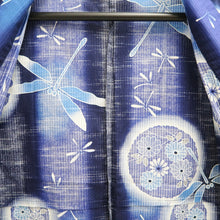 Load image into Gallery viewer, Yukata Black Purple Dragonfly Chrysanthemum Cotton #10473A5