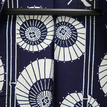 Load image into Gallery viewer, Yukata Vintage(1950-1980) Navy Dragonfly Bangasa Umbrella Cotton #10483A5