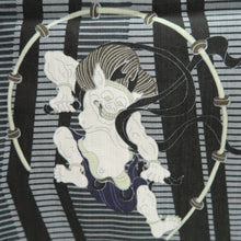Load image into Gallery viewer, Men's Yukata Black Gray Fujin Raijin Wind God Thunder God Cotton #10359F3