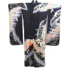Load image into Gallery viewer, Furisode Black Crane Birds Silk #10333F2