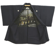 Load image into Gallery viewer, Men's Haori Vintage(1950-1980) Black Montsuki Habutae Mountain Silk #10880E4