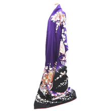 Load image into Gallery viewer, Furisode Purple Blackish Crane Birds Cherry Blossom Tall Silk #11081A5
