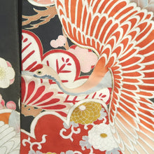 Load image into Gallery viewer, Furisode Vintage(1920-1950) Black Crane Birds Silk #11105Z1