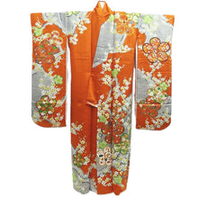 Load image into Gallery viewer, Furisode Orange Plum blossom Branch Tall Silk #10302E5