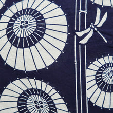 Load image into Gallery viewer, Yukata Vintage(1950-1980) Navy Dragonfly Bangasa Umbrella Cotton #10483A5