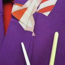 Load image into Gallery viewer, Kimono Vintage(1950-1980) Purple Kokeshi Dolls Silk #10777D4