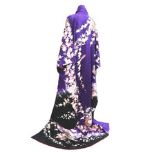 Load image into Gallery viewer, Furisode Purple Blackish Crane Birds Cherry Blossom Tall Silk #11081A5