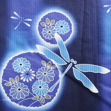 Load image into Gallery viewer, Yukata Black Purple Dragonfly Chrysanthemum Cotton #10473A5