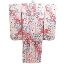 Load image into Gallery viewer, Furisode Pink Crane Birds Plum blossom Silk #10323F1