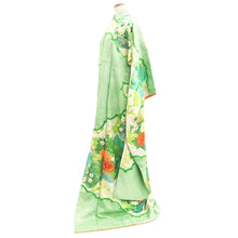 Load image into Gallery viewer, Furisode Green Shibori Chrysanthemum Peony Silk #10542B3