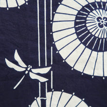 Load image into Gallery viewer, Yukata Vintage(1950-1980) Navy Dragonfly Bangasa Umbrella Cotton #10483A5