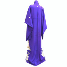 Load image into Gallery viewer, Kimono Vintage(1920-1950) Blueish Purple Crane Birds Hand painted Silk #9670J3