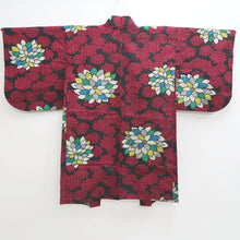 Load image into Gallery viewer, Haori Jacket Vintage(1920-1950) Black Red Meisen Chrysanthemum Long Silk #9632J1